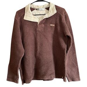 Banded Men’s Nubby Fleece Henley Pullover - Brown/Cream - Size Large Fitted